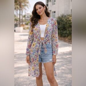 🔴 Floral Long Sleeve Front Tie Cardigan